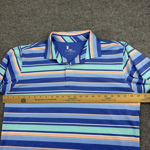 F&G Tech Polo Shirt Mens XL Blue Stripe The Madison Club Golf Performance - Picture 4 of 6